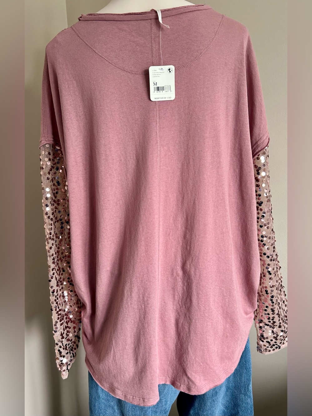 NWT - Free People “Celine” T-Shirt w. Sequinned Detail in “Lavender Shadows” - Picture 9 of 14